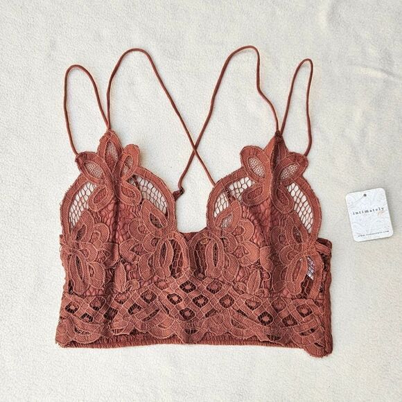 Free People Adella Crochet Lace Plunge Neck Bralette Copper - Picture 2 of 11
